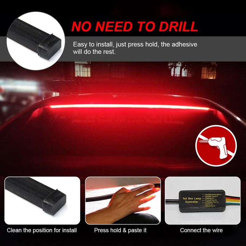 OPP ULITE LED Third Brake Light Strip Bar, 5 Function Sequential Turn Signal Brake Running Double Flash Flexible 40Inch High Mount Stop Lights Strips for Jeep Pickup Truck VAN RV SUV Bus Cargo (Brake 10W-100) - Image 5